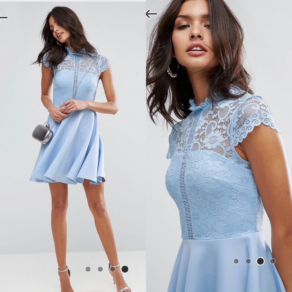 ASOS High Neck Mini Skater Dress With Lace Top US 12